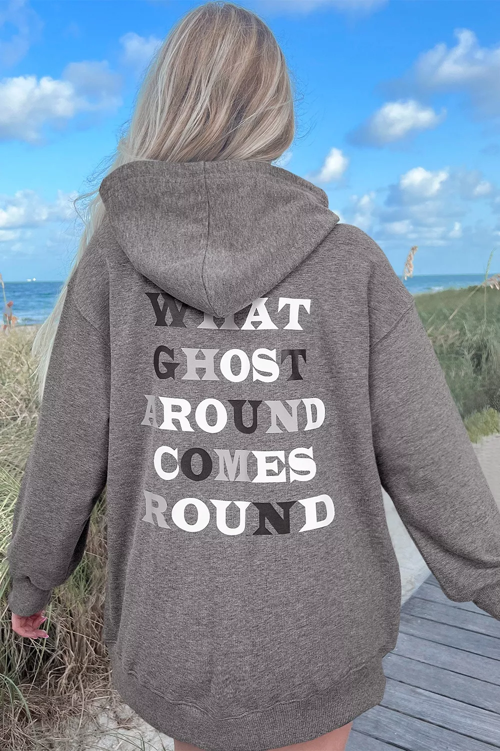 Halloween Ghost Print Mineral Wash Oversize Hoodie, image 2