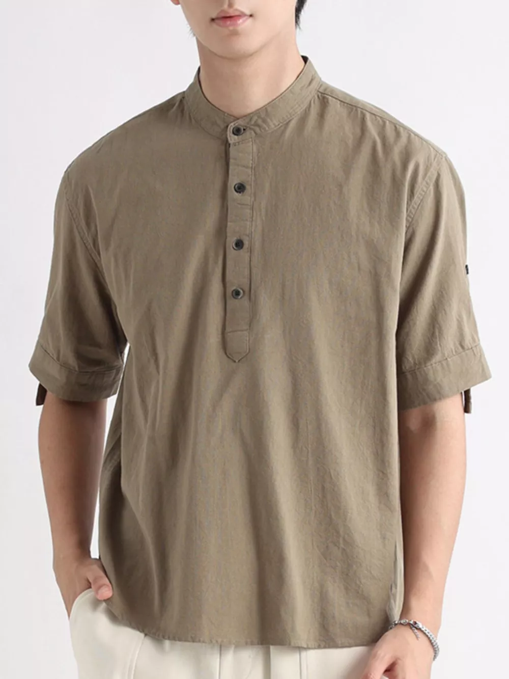 Men's Plus Size Button Detail Short Sleeve Blouse, image 6