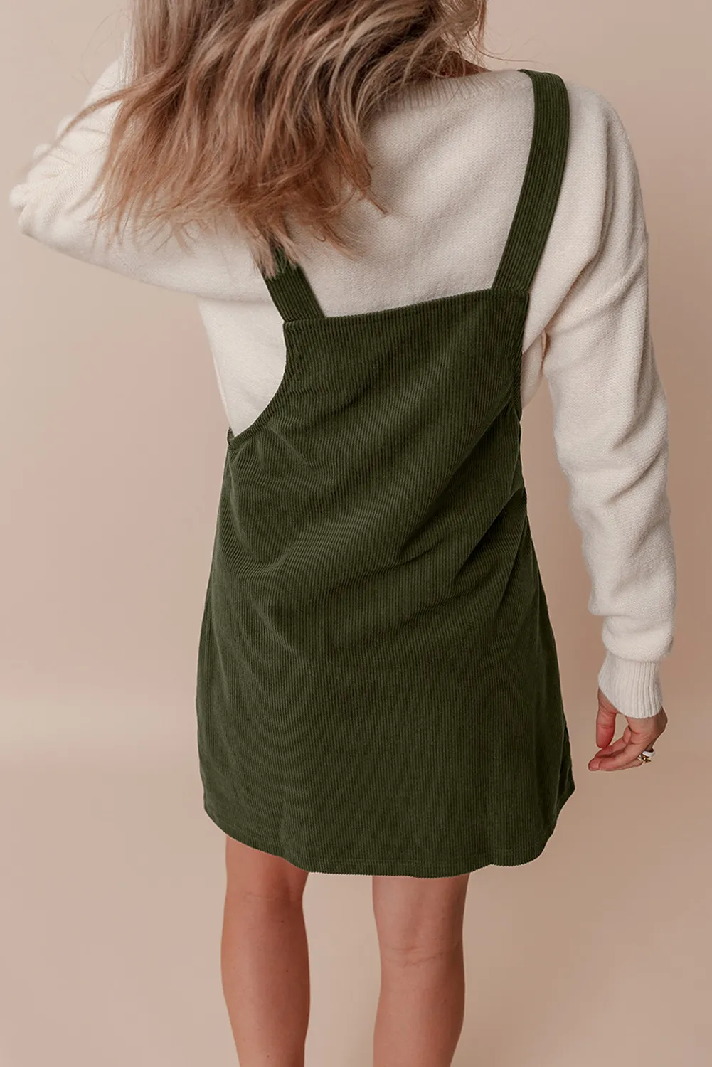 Pocketed Square Neck Wide Strap Overall Dress, image 8