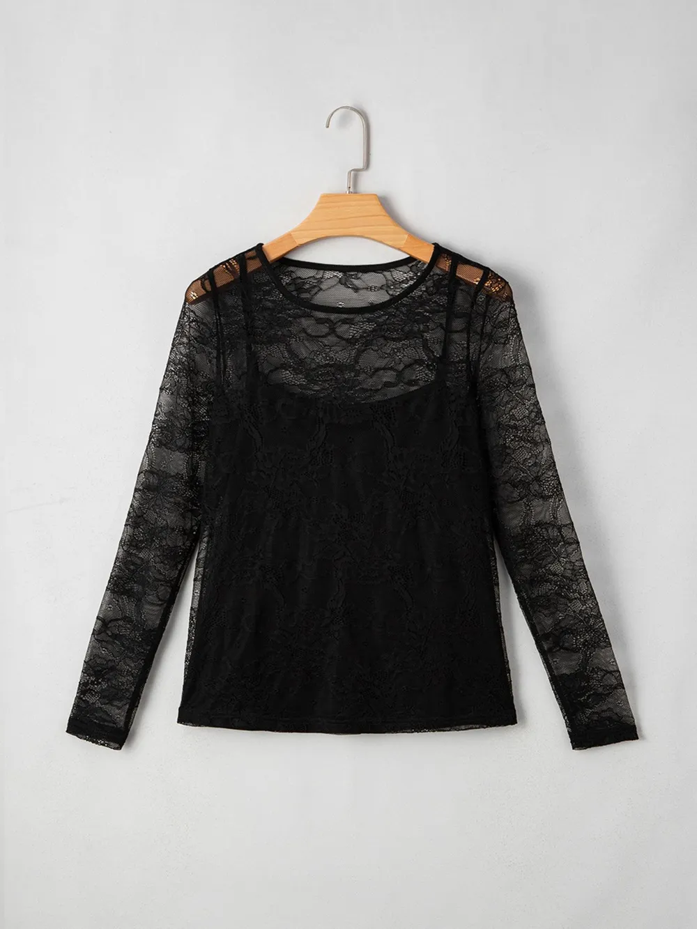 Lace Crochet Mesh Patched Slim Fit Long Sleeve Top, image 4