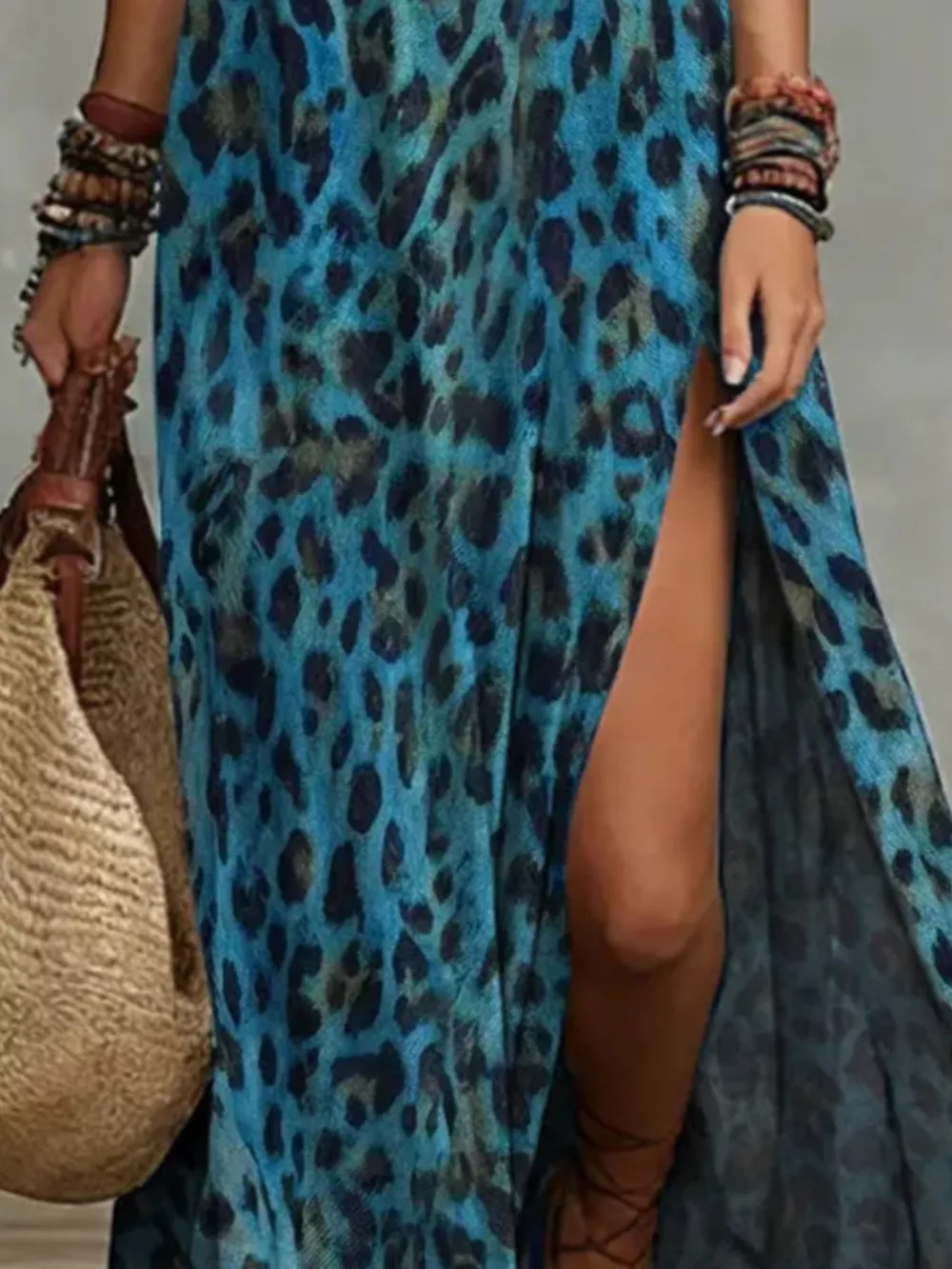 Leopard Print Sleeveless Maxi Dress with Side Slit, image 2