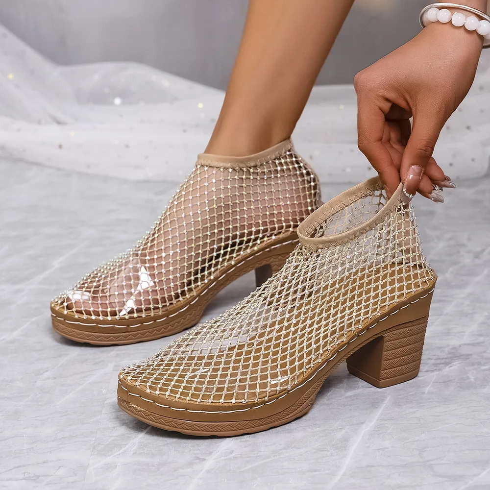 Rhinestone Block Heel Sandals, image 6