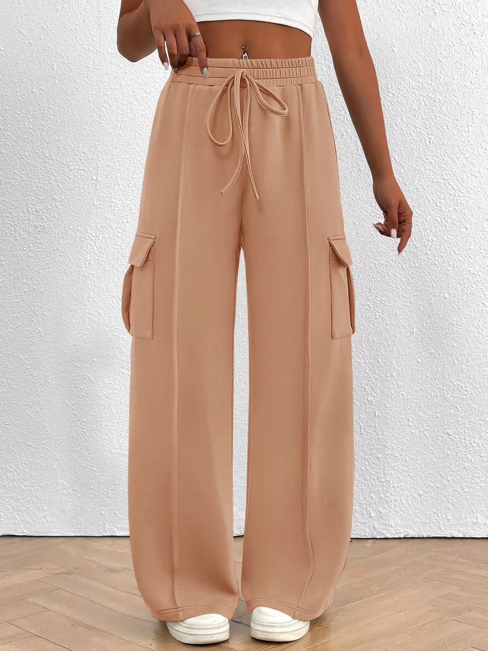 Casual High Waist Cargo Pants with Drawstring