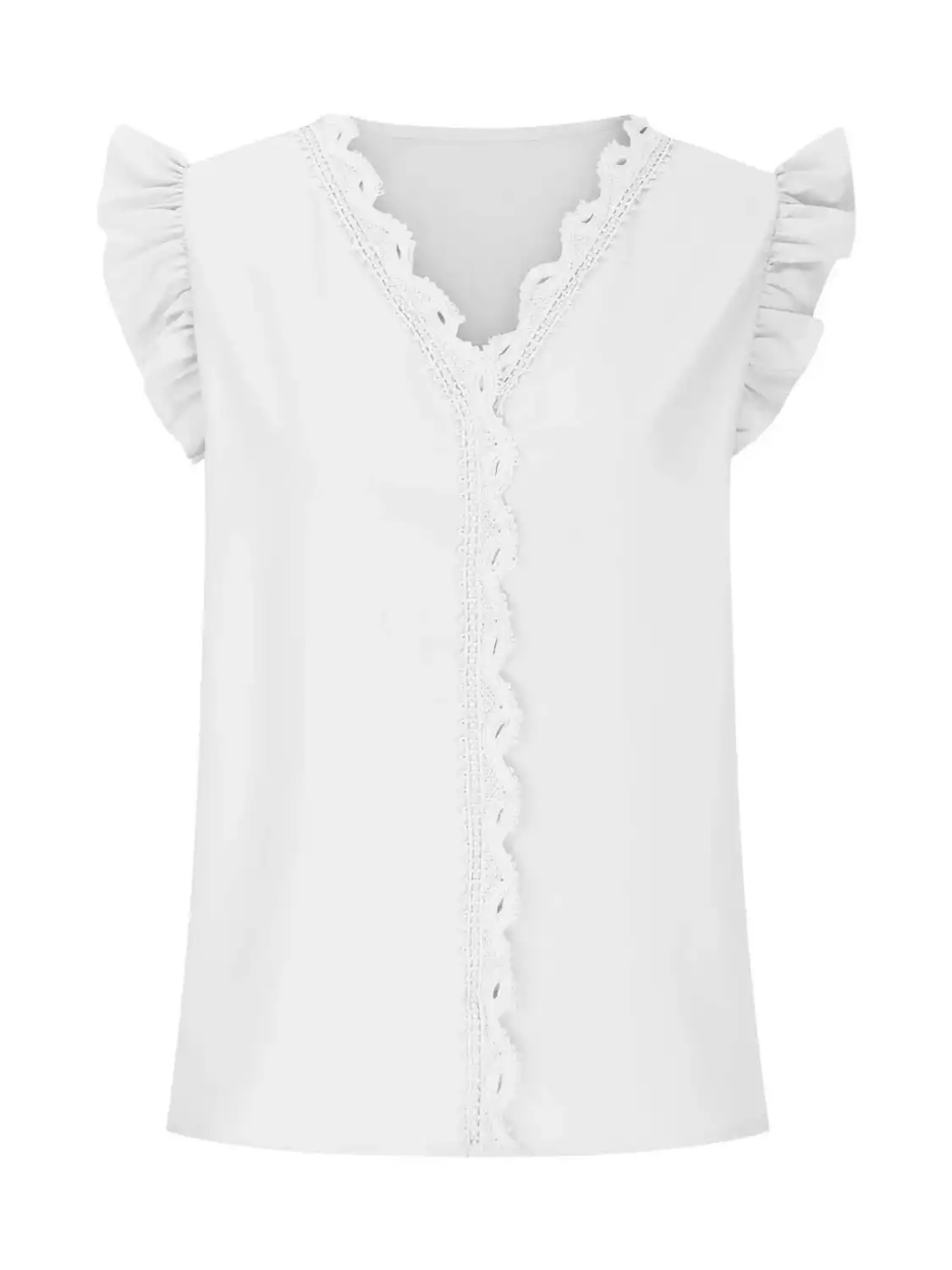 Lace Detail V-Neck Cap Sleeve Blouse, image 3