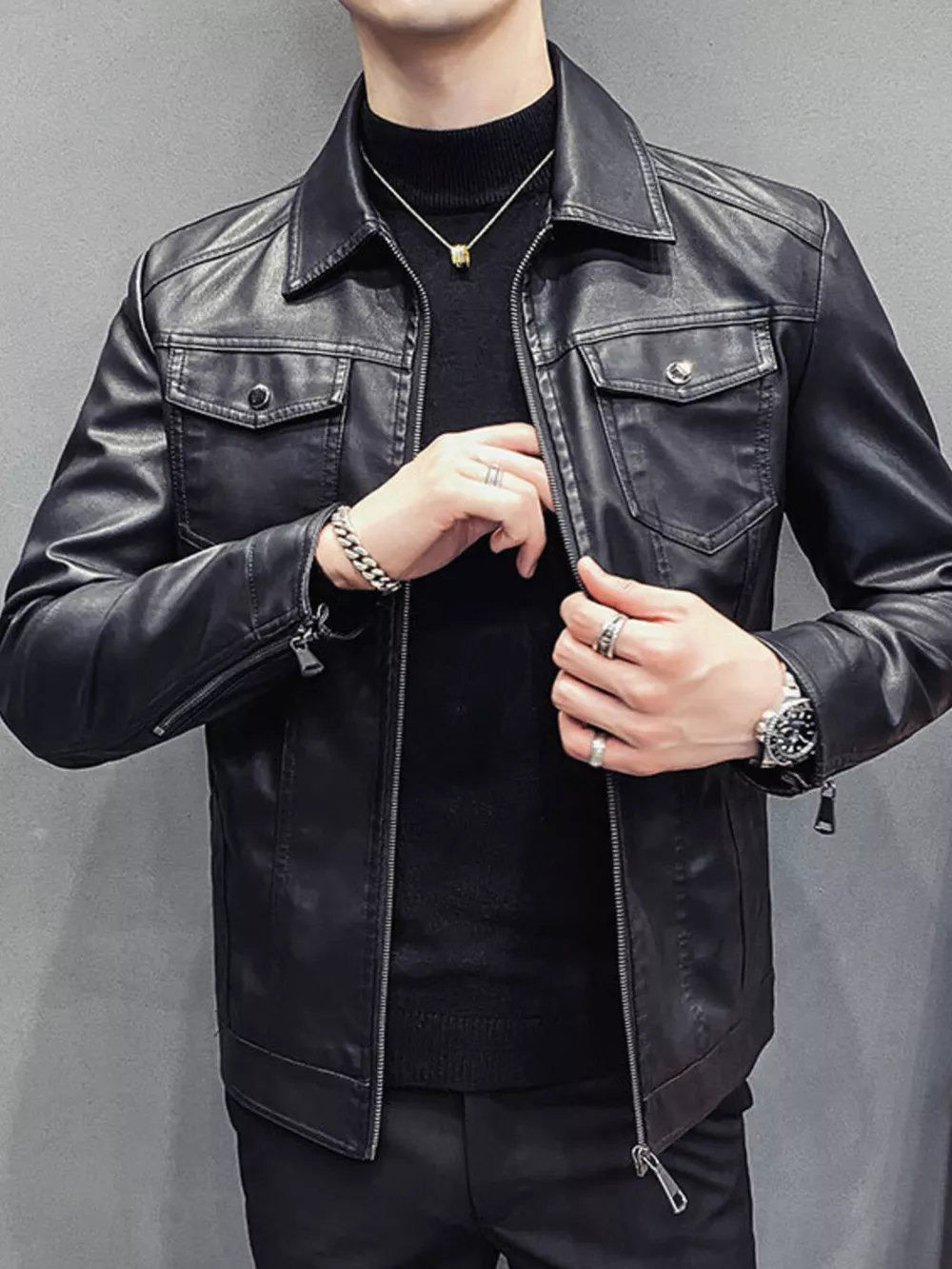 Men's Plus Size Classic Fit Faux Leather Jacket, image 5