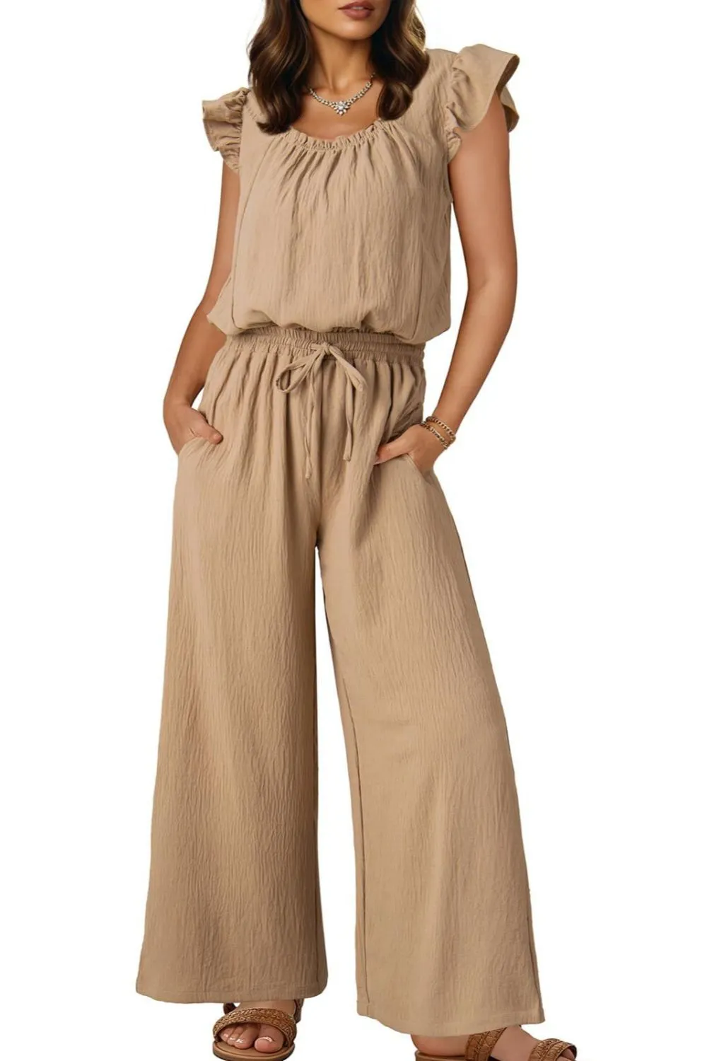 Ruffled Cap Sleeve Wide Leg Jumpsuit, image 23
