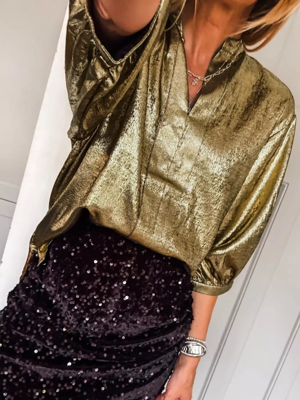 Notched 3/4 Sleeve Blouse, image 8