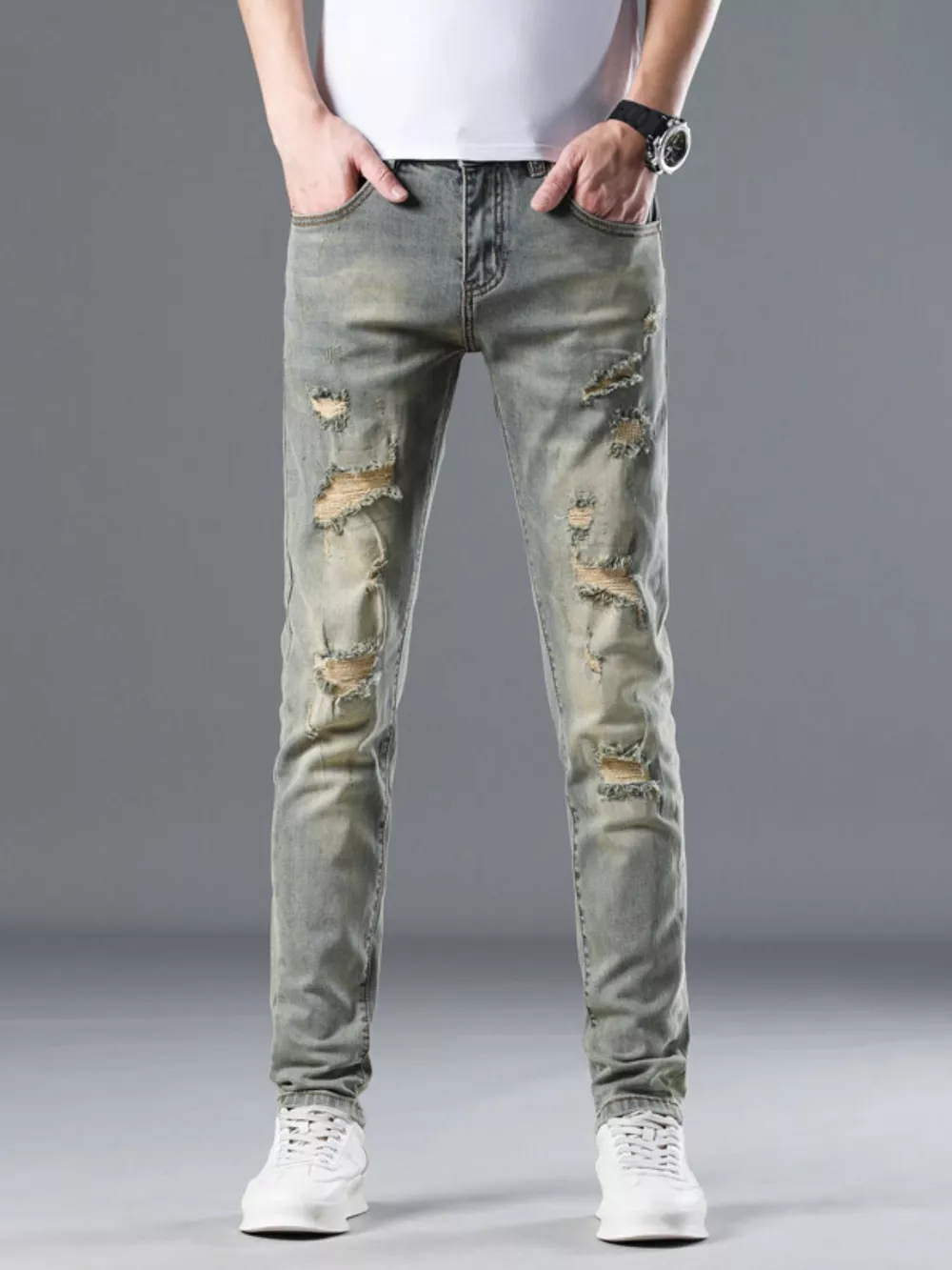 Men's Distressed Slim Fit Jeans, image 4