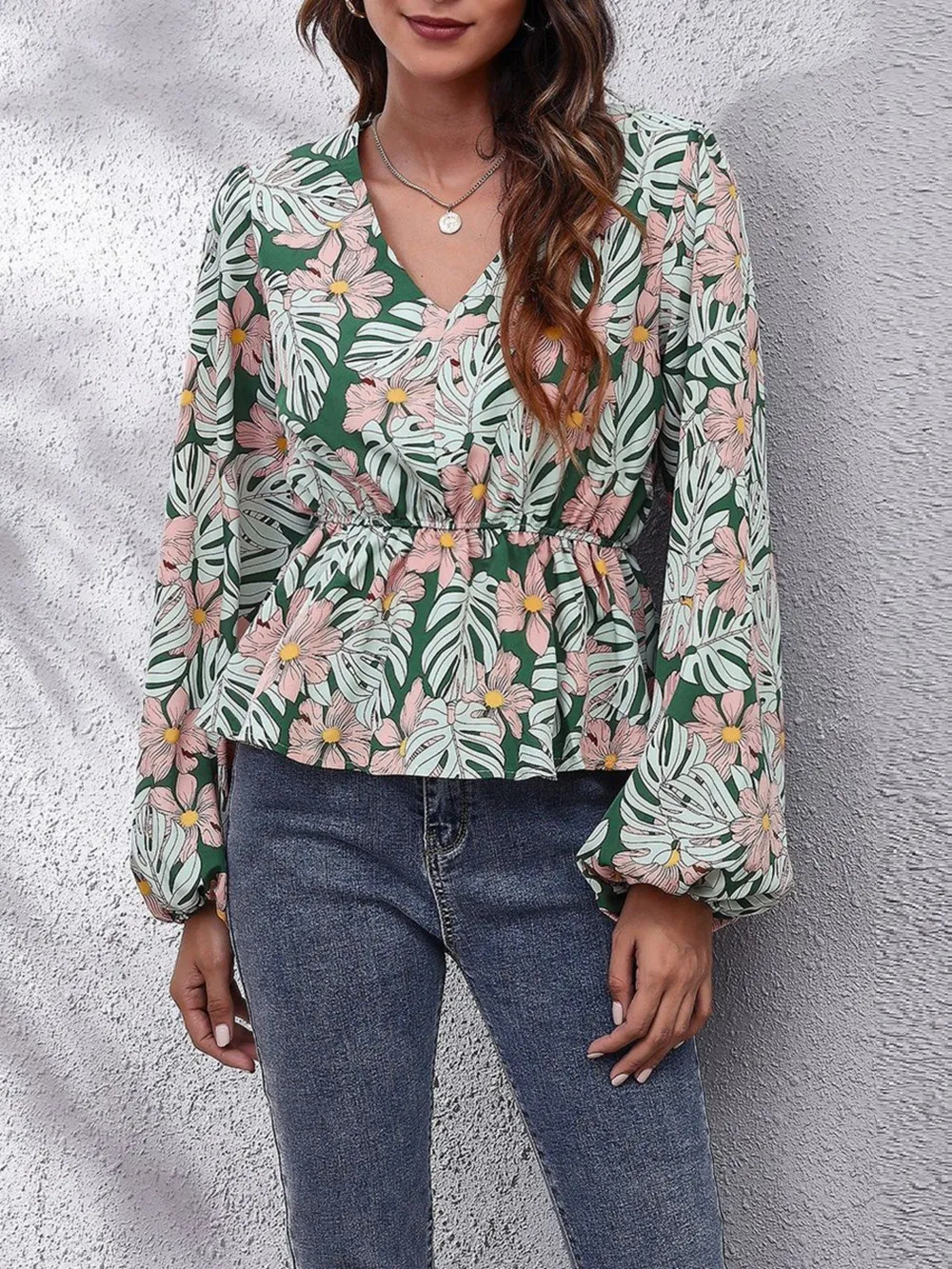 Floral V-Neck Balloon Sleeve Blouse, image 13
