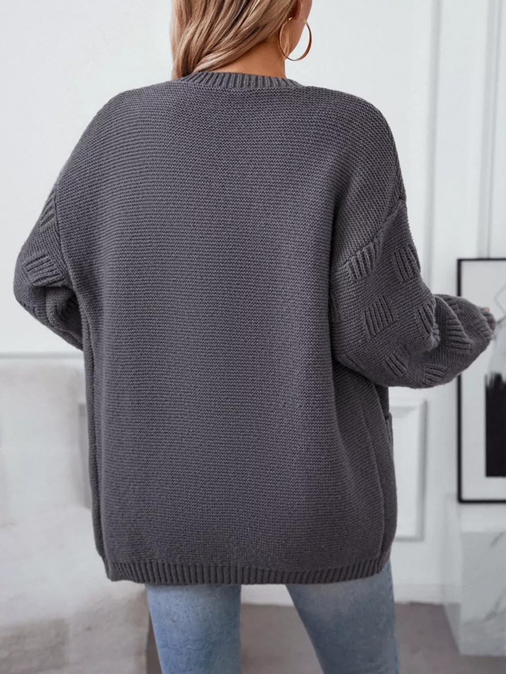 Textured Knit Open Front Cardigan, image 6