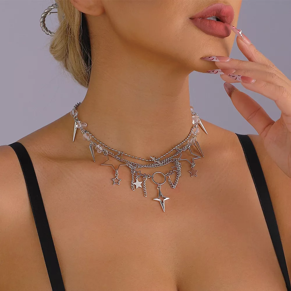 Gothic Star and Cross Charm Choker Necklace, image 3