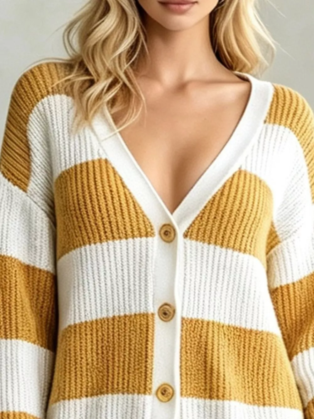 Striped V-Neck Button-Down Cardigan, image 3
