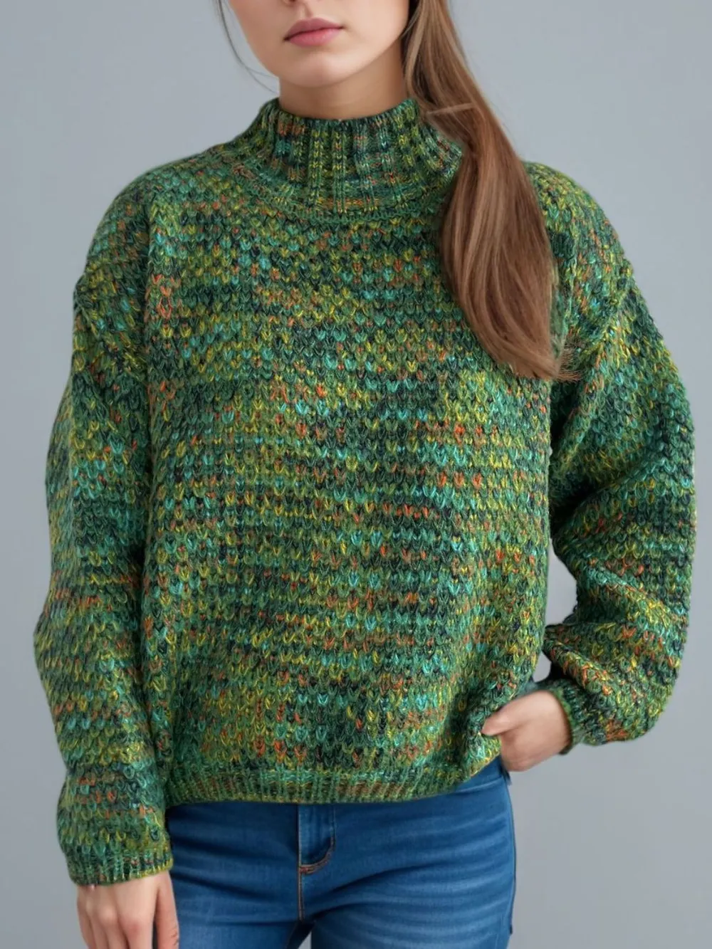 Heathered Turtleneck Dropped Shoulder Sweater, image 7