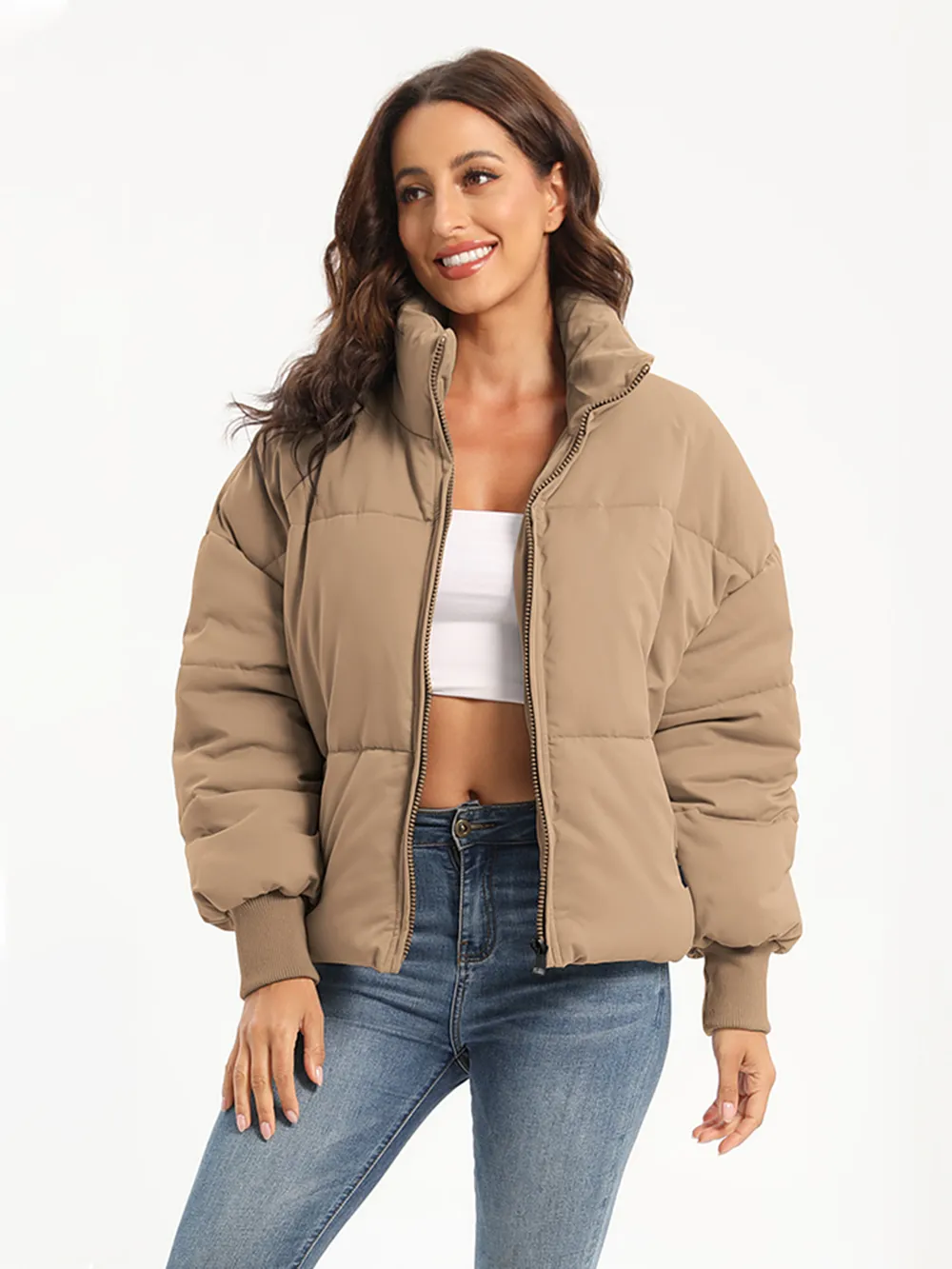 Zip Up Turtleneck Long Sleeve Puffer Jacket, image 12