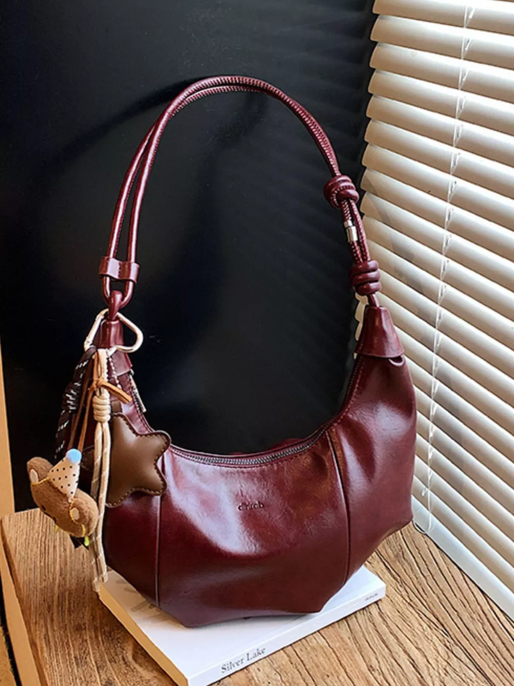 Crescent-Shaped Leather Shoulder Bag, image 8