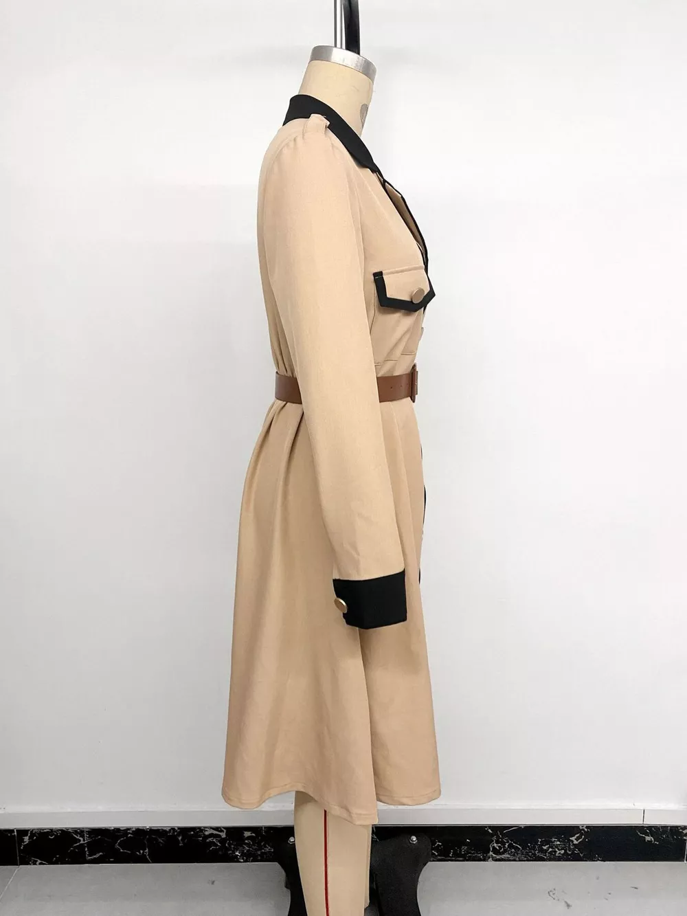 Contrast Lapel Button Front Midi Shirt Dress, image 14