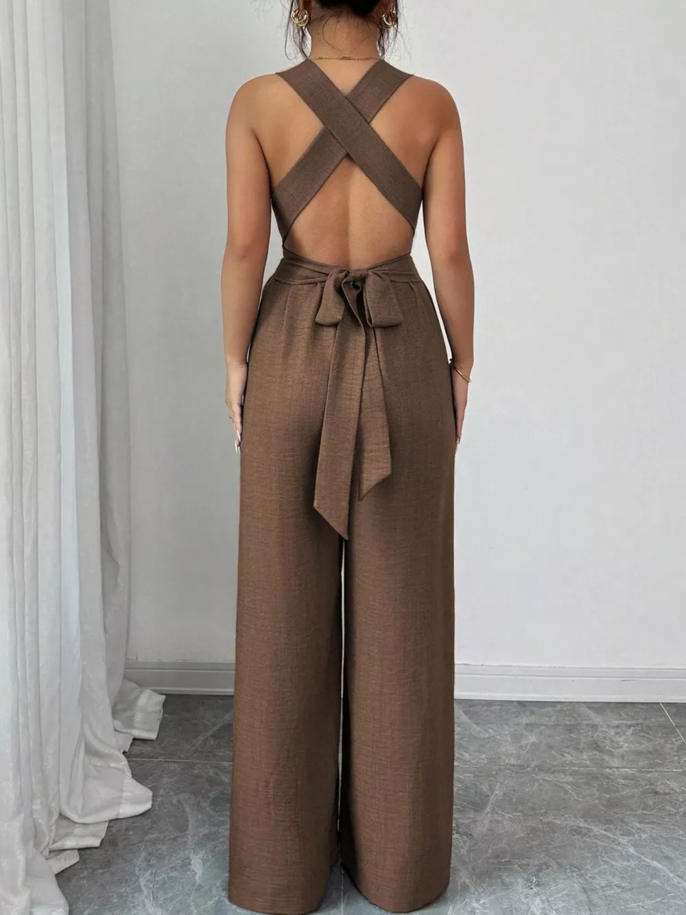 Sleeveless V-Neck Wide-Leg Jumpsuit with O-Ring Detail, image 12