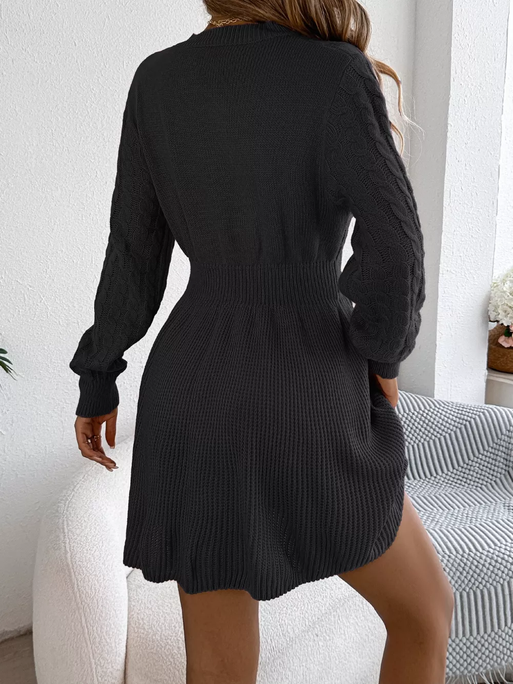 Cable Knit Long Sleeve Sweater Dress, image 12