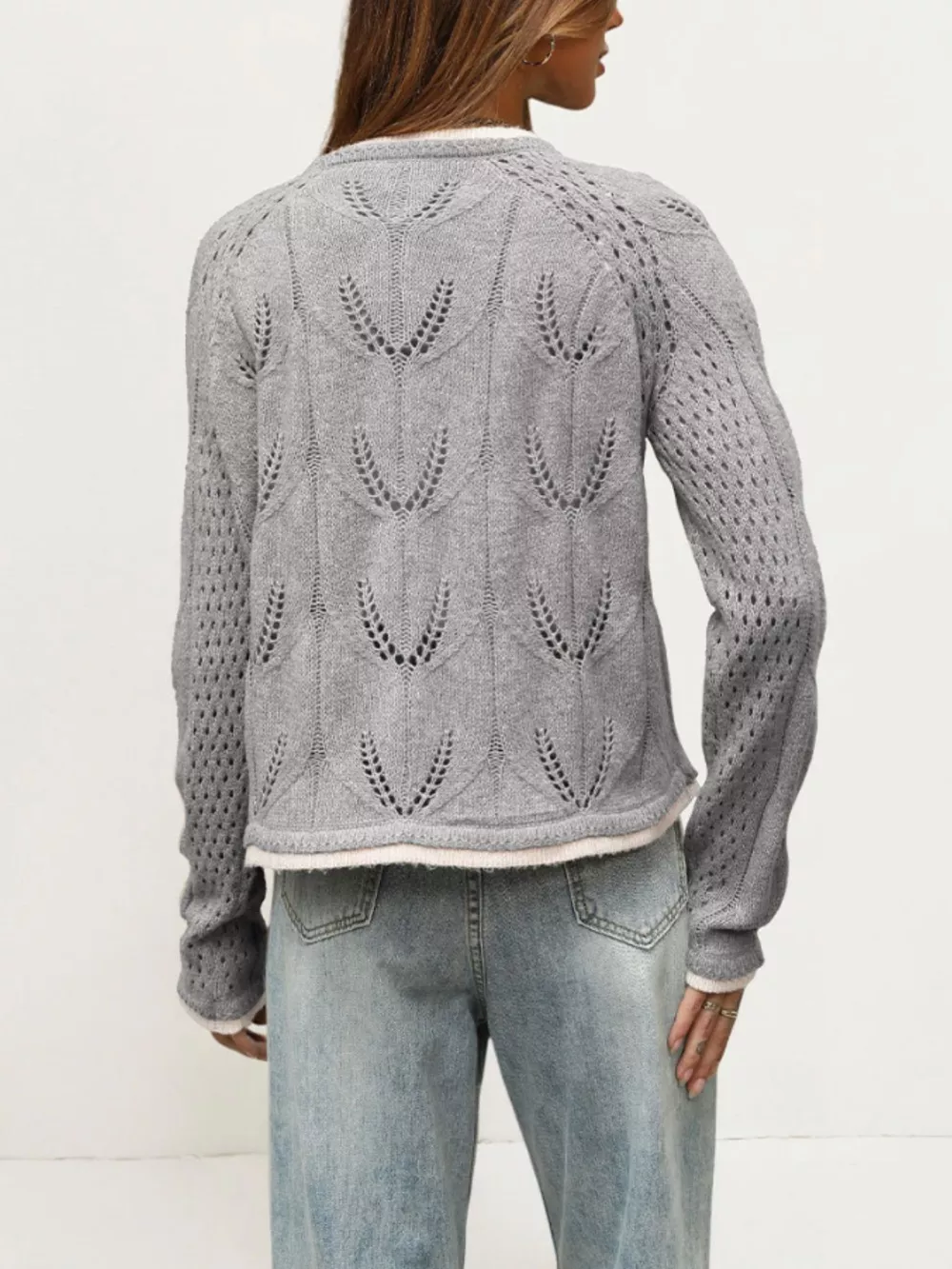 Hollow-Out Knit Button-Down Cardigan, image 9
