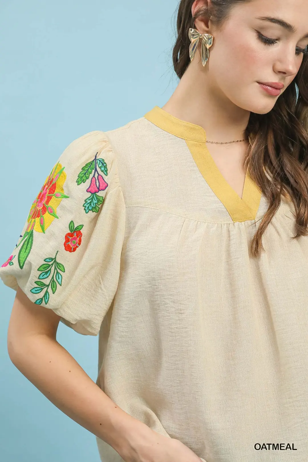 Embroidered Puff Sleeve Top, image 5