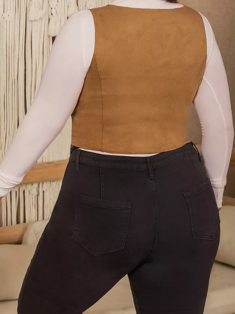 Plus Size Fringed Lace-Up Suede Vest, image 7