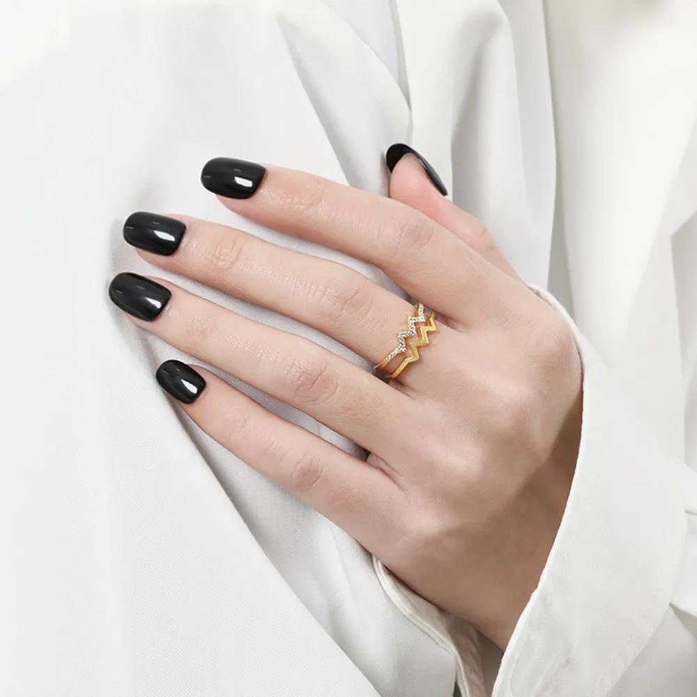 Wave Shape Inlaid Zircon Open Ring, image 10