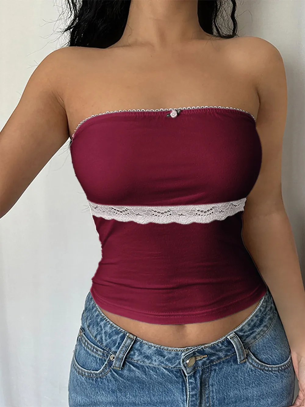 Lace Trim Tube Top, image 2
