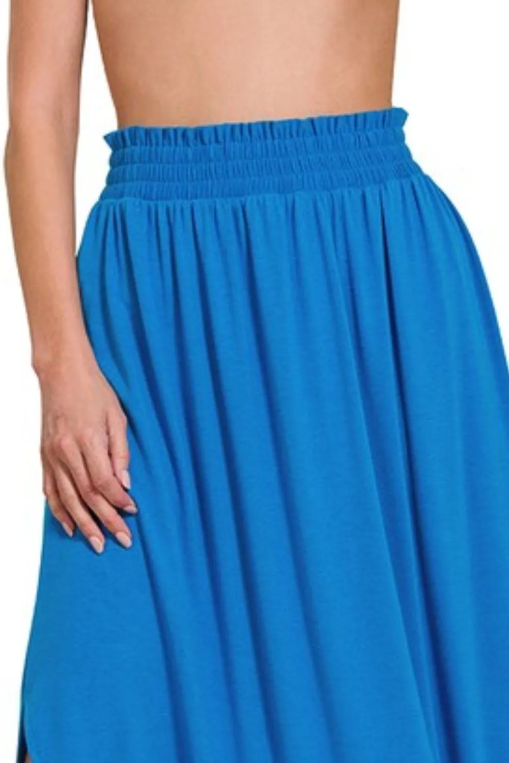 Smocked Waist Side Slit Maxi Skirt With Pockets, image 3