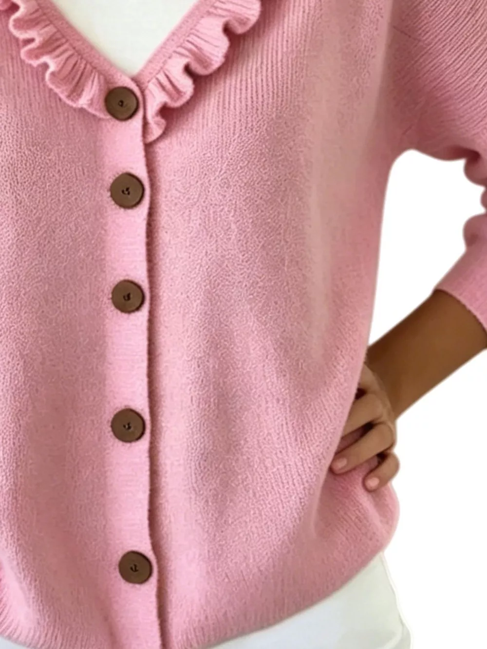 Ruffled Neckline Button-Up Cardigan, image 6