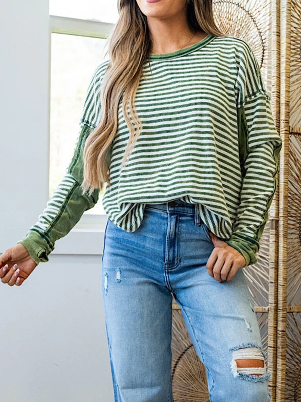 Striped Round Neck Long Sleeve Sweatshirt, image 8