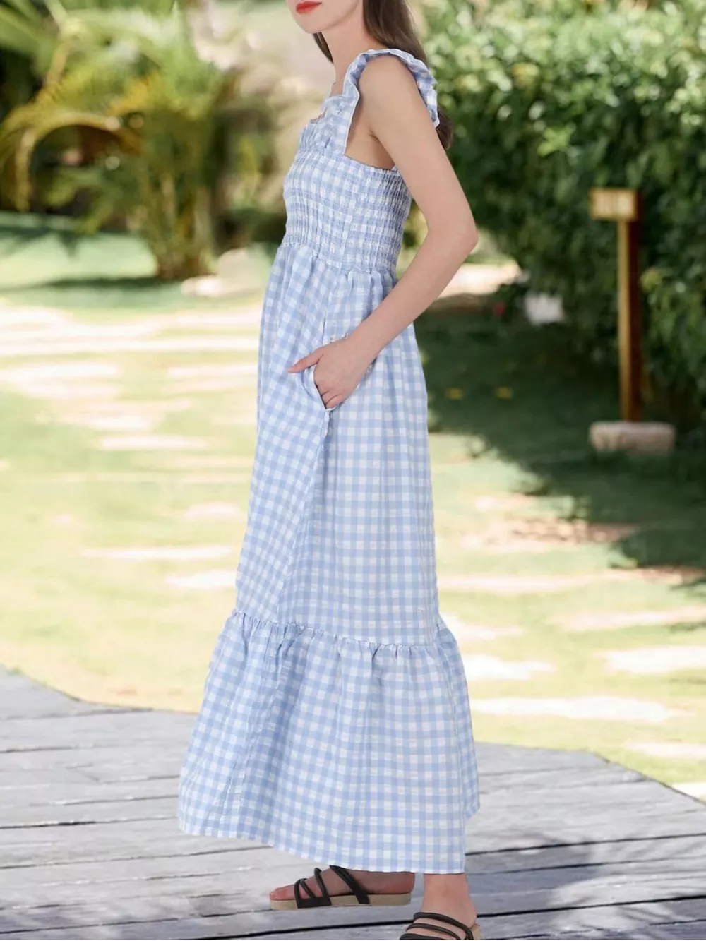 Ruffled Sleeveless Gingham Midi Dress, image 7