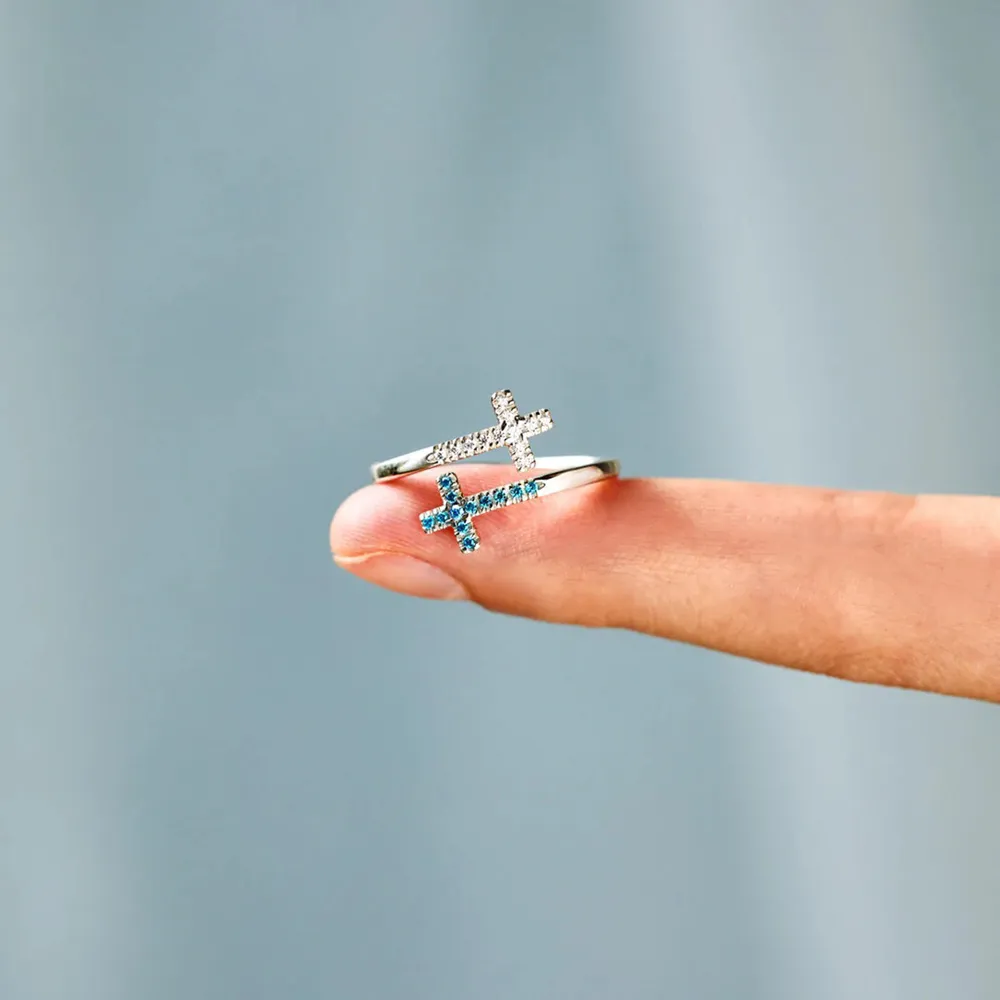 Zircon 925 Sterling Silver Double Cross Bypass Ring, image 4
