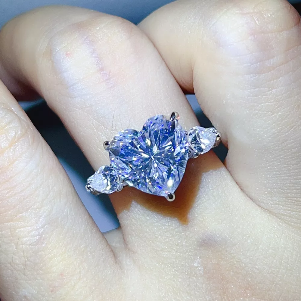 6 Carat 925 Sterling Silver Moissanite Heart Ring, image 2