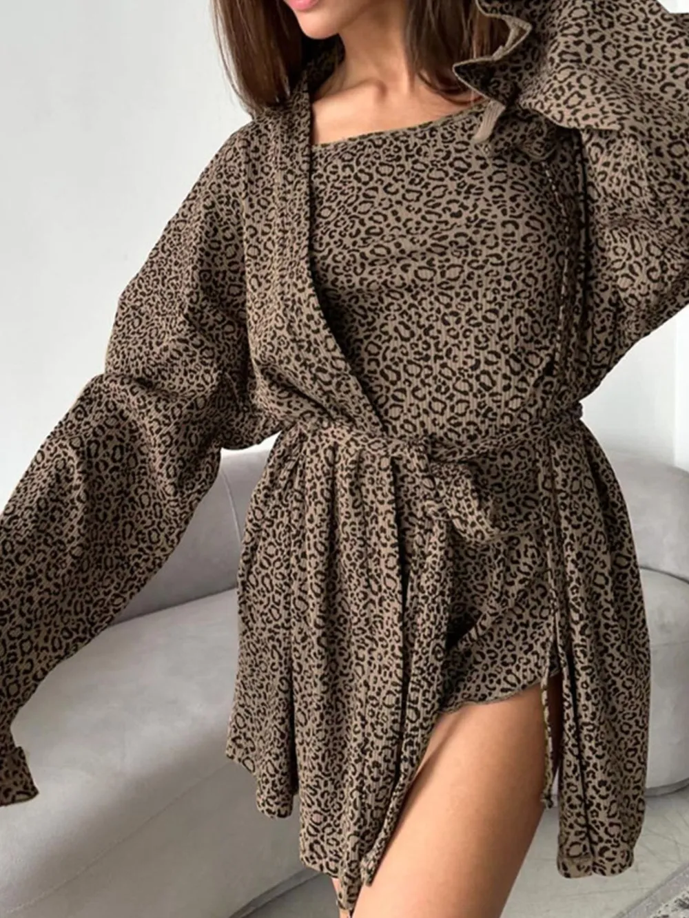Leopard Cami Cardigan and Shorts 3-Piece Set, image 2