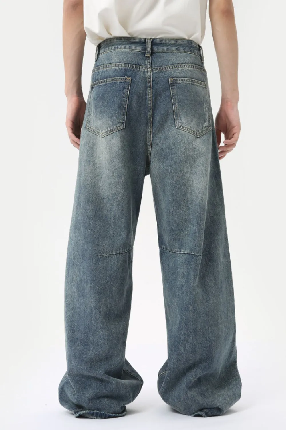 Distressed Wide Leg Men's Jeans with Pockets, image 4