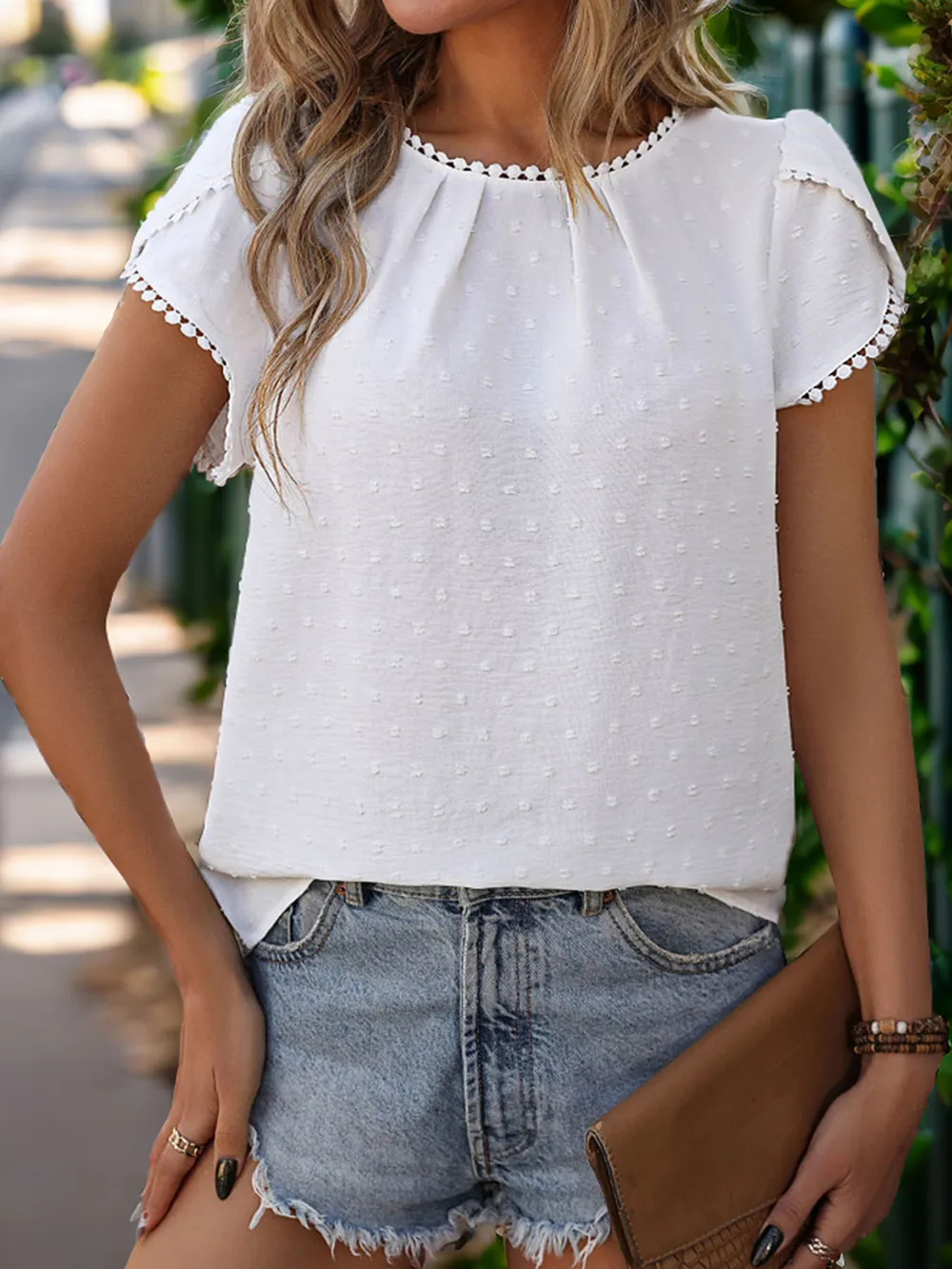 Round Neck Petal Sleeve Blouse, image 5