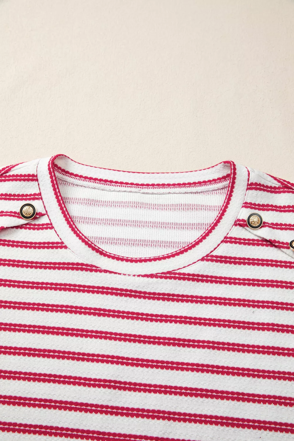 Stripe Textured Knit Button Detail Short Sleeve Casual Tee, image 5