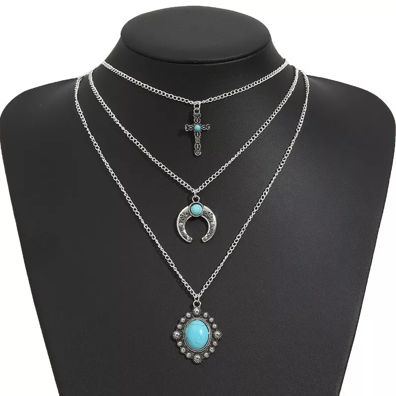 Artificial Turquoise Alloy Three-Layered Necklace, image 3