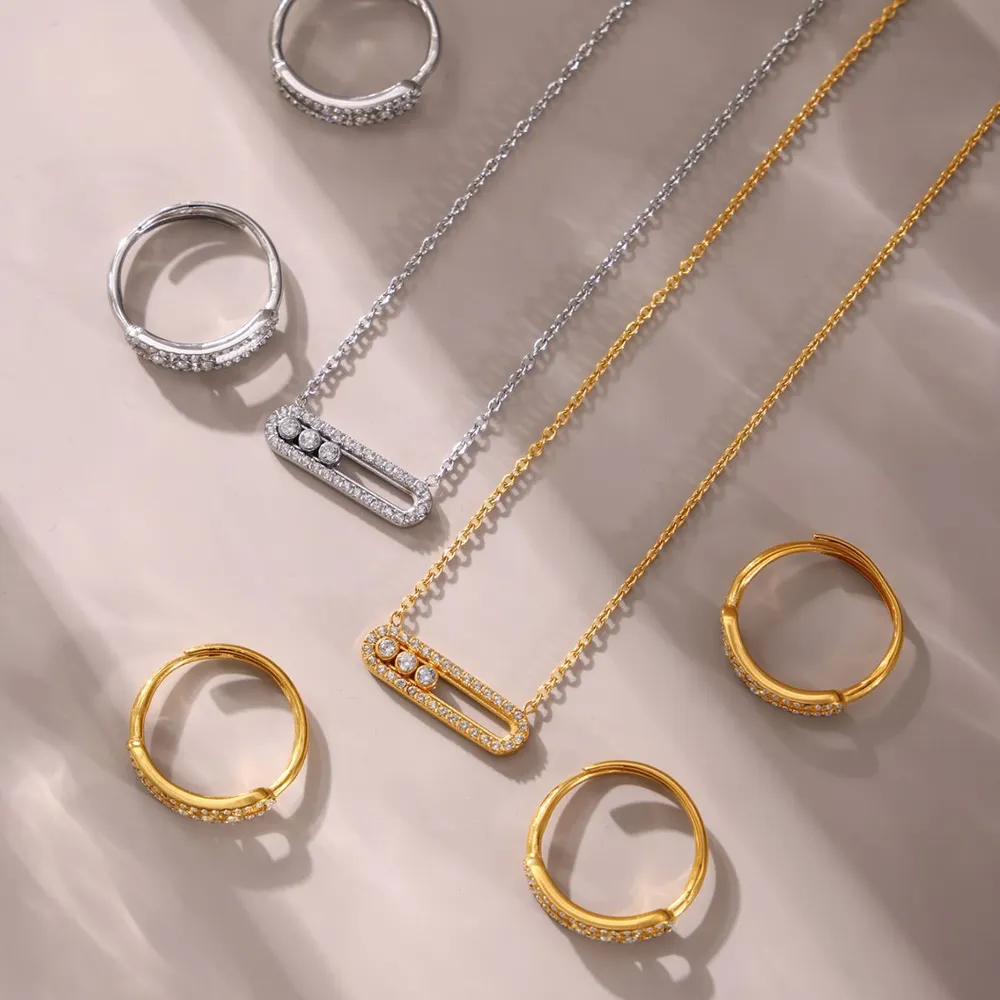 Moving Crystal Bar Necklace and Ring Jewelry Set, image 10