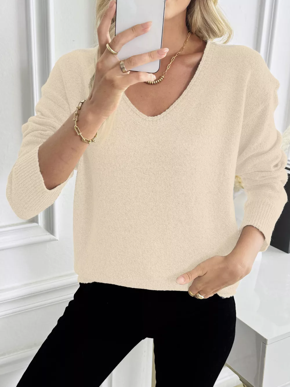 Casual V-Neck Drop Shoulder Sweater, image 24