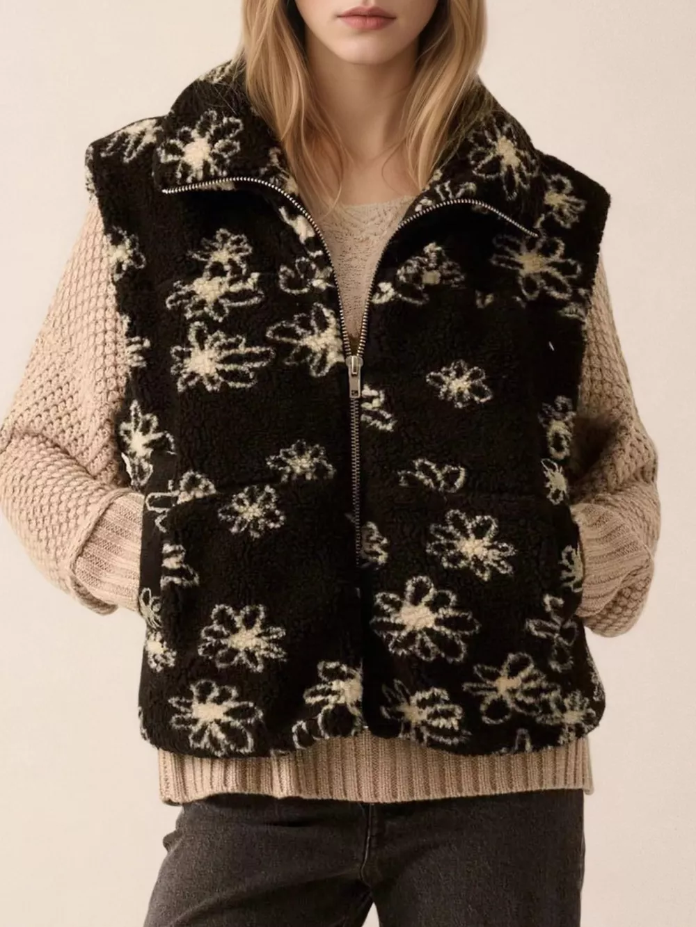 Zip Up Vest Coat with Pockets, image 2