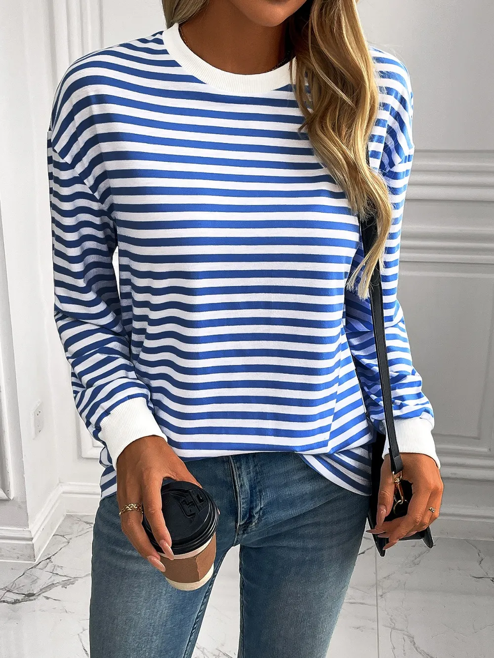 Striped Round Neck Long Sleeve Sweatshirt, image 17