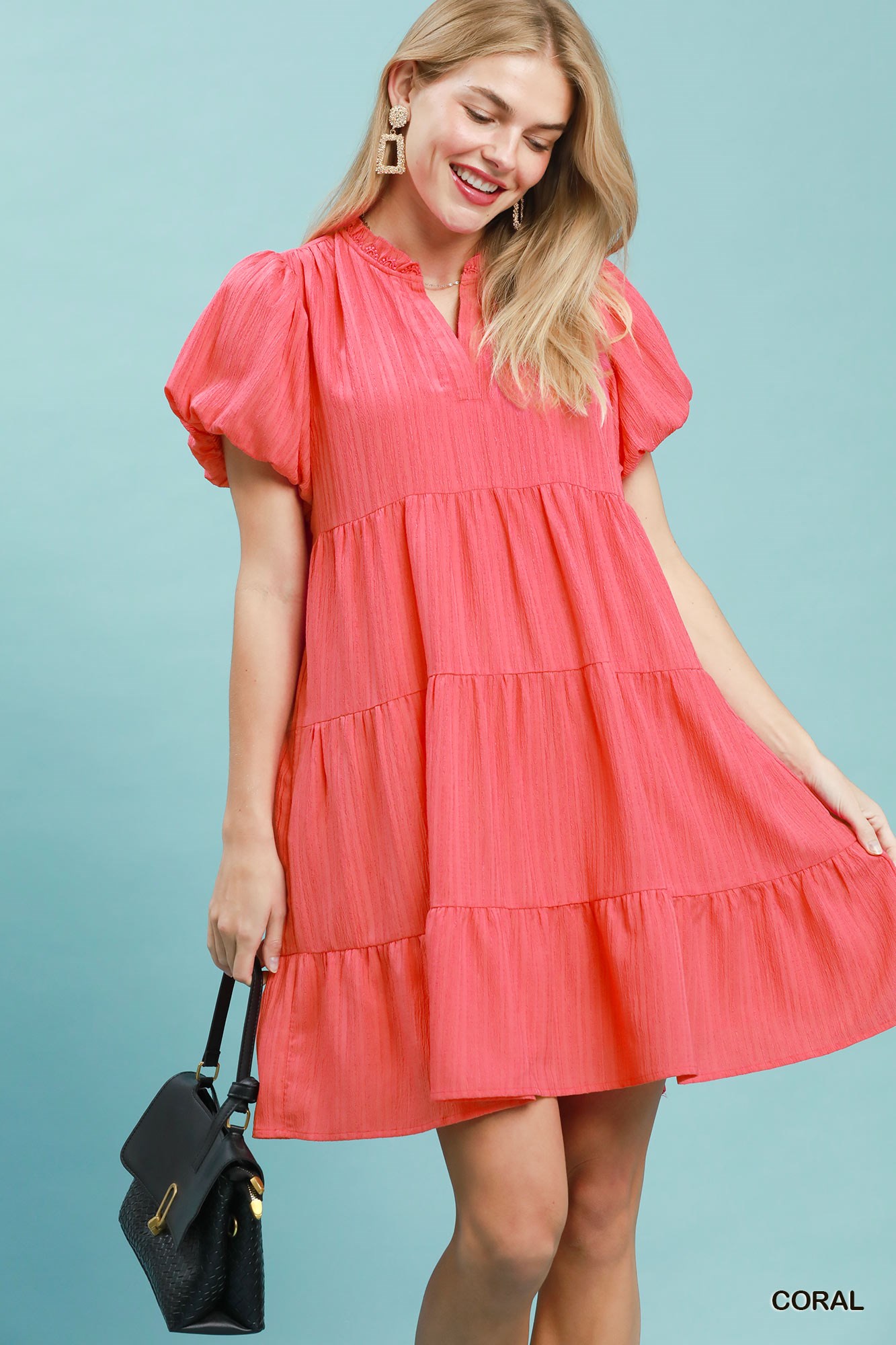 Puff Sleeve Tiered Babydoll Dress