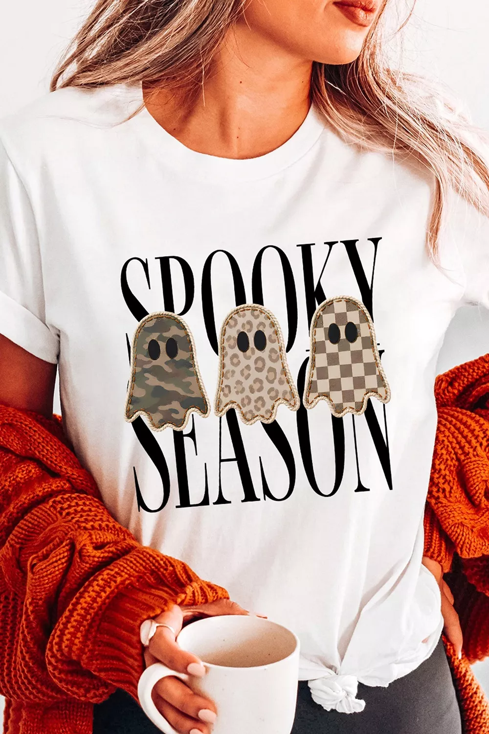 Full Size Spooky Season Ghosts Graphic Short Sleeve Halloween T Shirt Plus Size, image 6