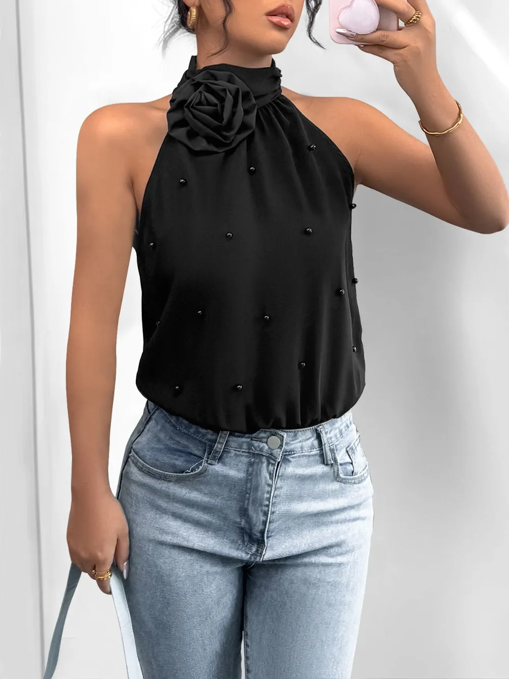 3D Flower Grecian Neck Bodysuit, image 5
