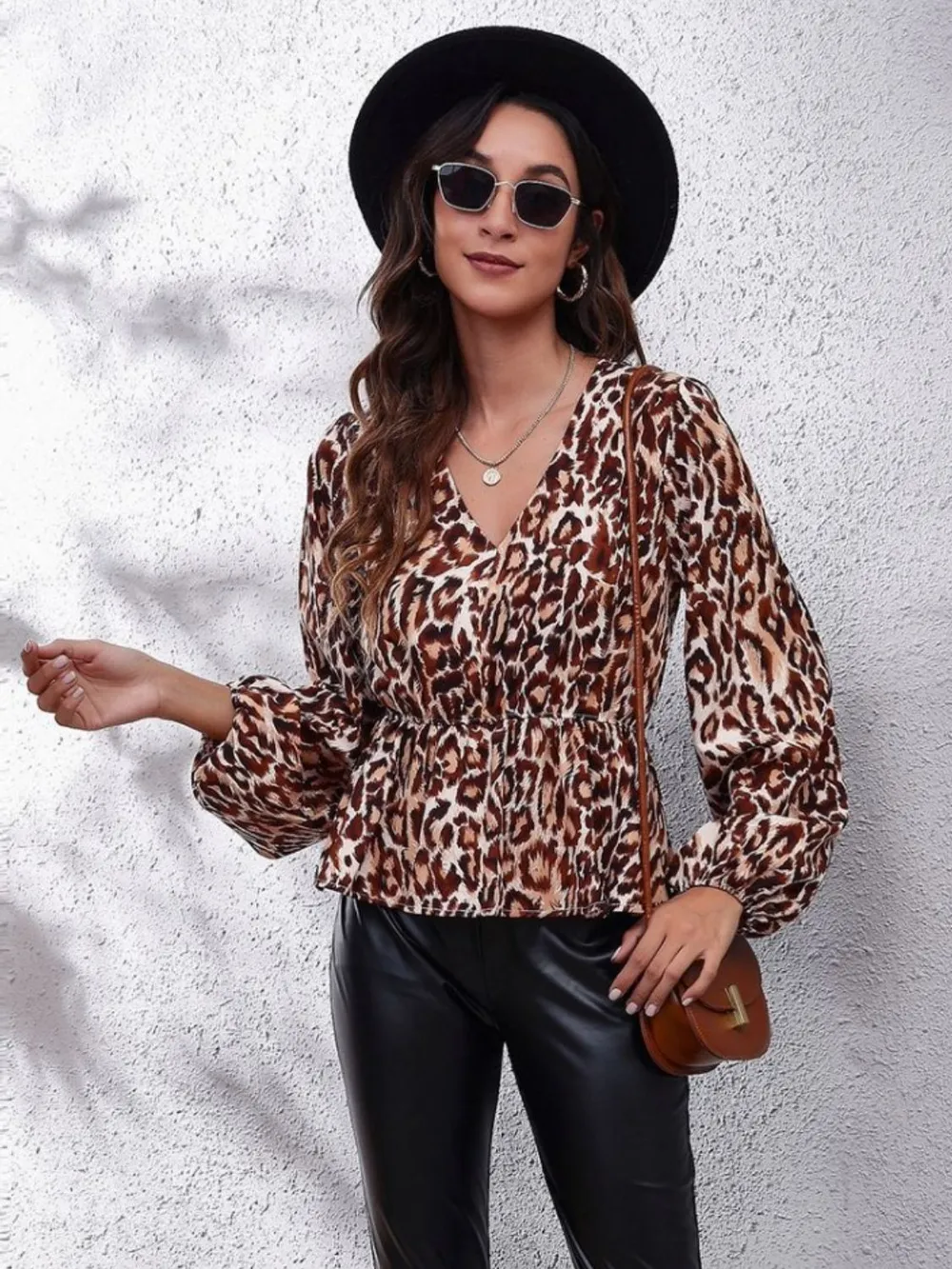 Ruched Printed V-Neck Long Sleeve Blouse, image 26