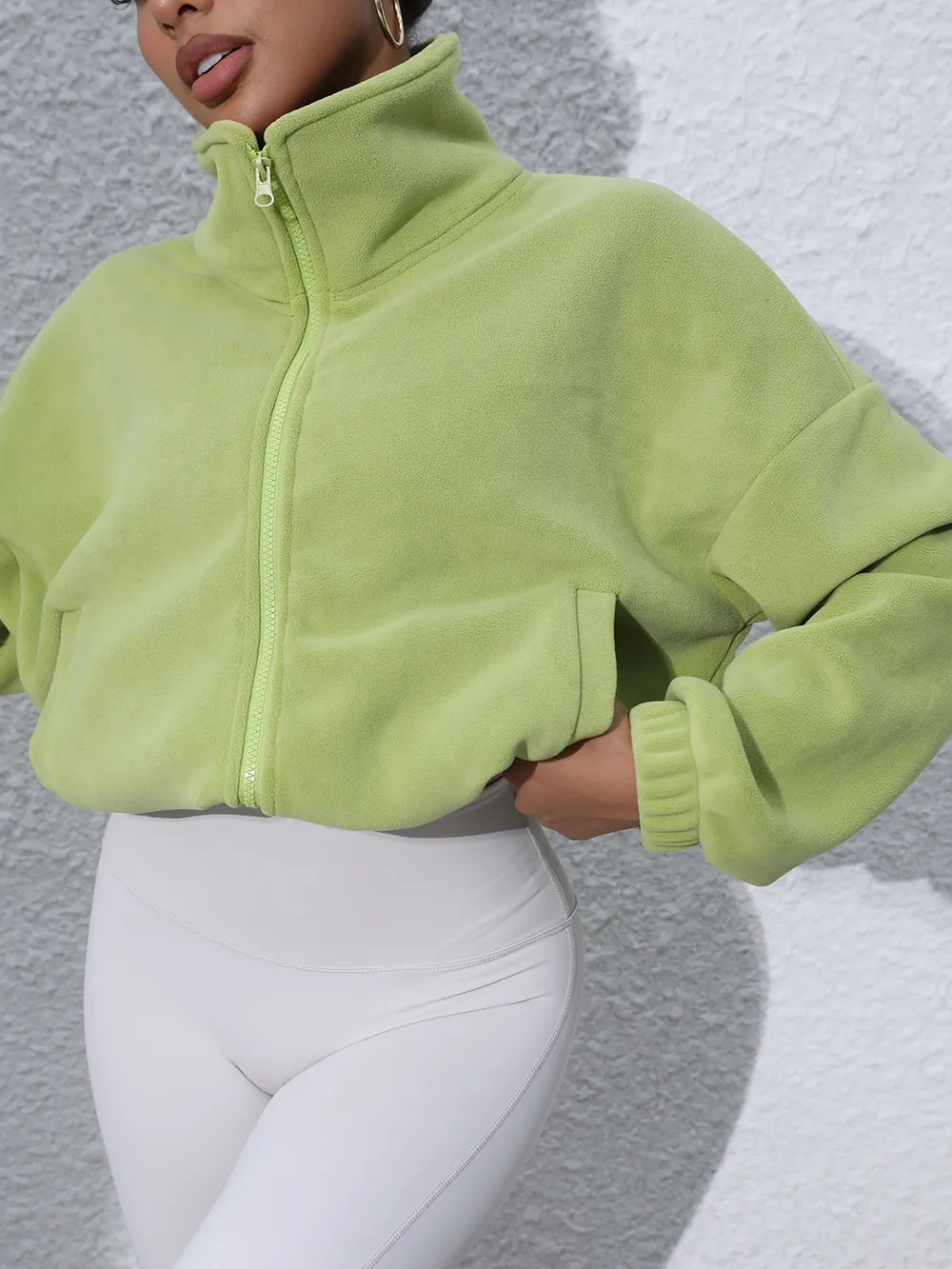 Drawstring Turtleneck Zip Up Long Sleeve Jacket, image 15