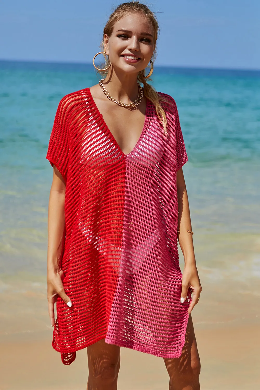 Openwork Contrast Slit Knit Cover Up, image 16