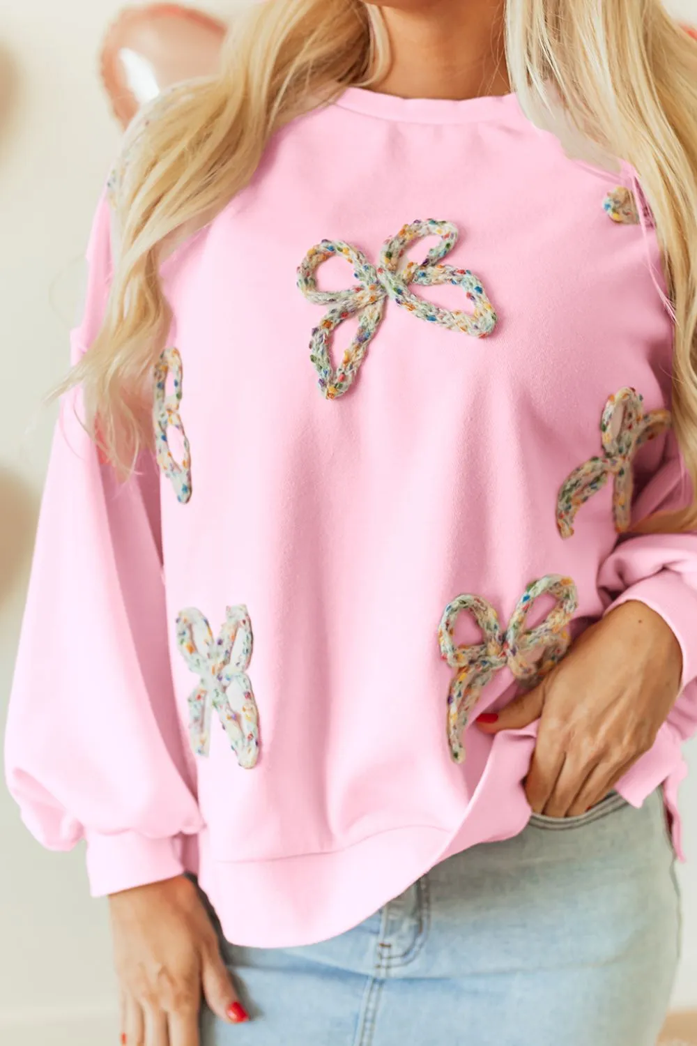 Bow Round Neck Long Sleeve Sweatshirt, image 9