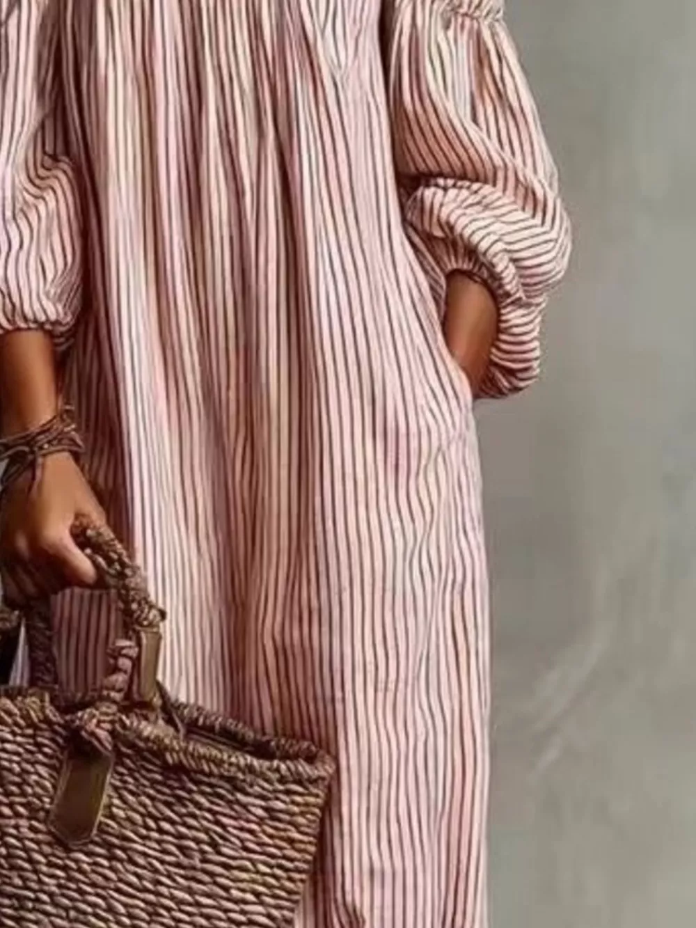 Full Size Off-Shoulder Striped Maxi Dress with Puff Sleeves Plus Size, image 7